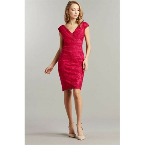TADASHI SHOJI NEW Caria Embroidered Lace Dress in Fuchsia Size 10 - Picture 2 of 4